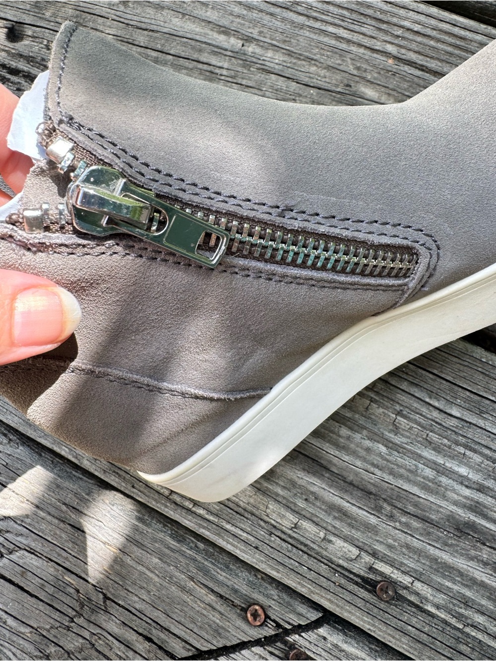 Steve Madden Taupe Suede Wedge Booties with Side Zippers - Picture 8 of 16